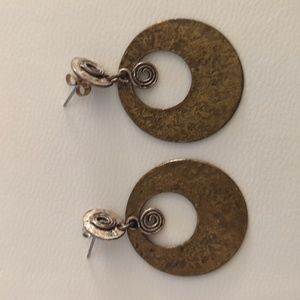 Boho silver spiral and circle earrings